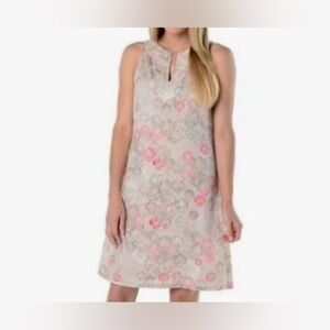 Tommy Bahama Linen Dress Shell
Print Sleeveless Tan Pink Palm Beach